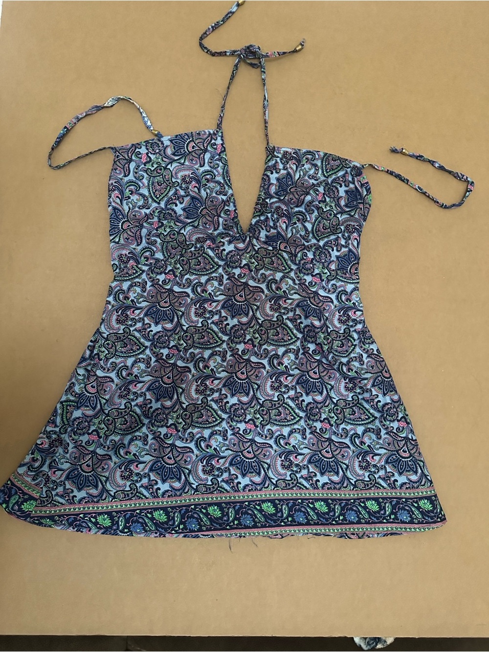 Karibi Floral Halter Top/Mini Dress - Navy, Pink, Green Neck Tie XS-S